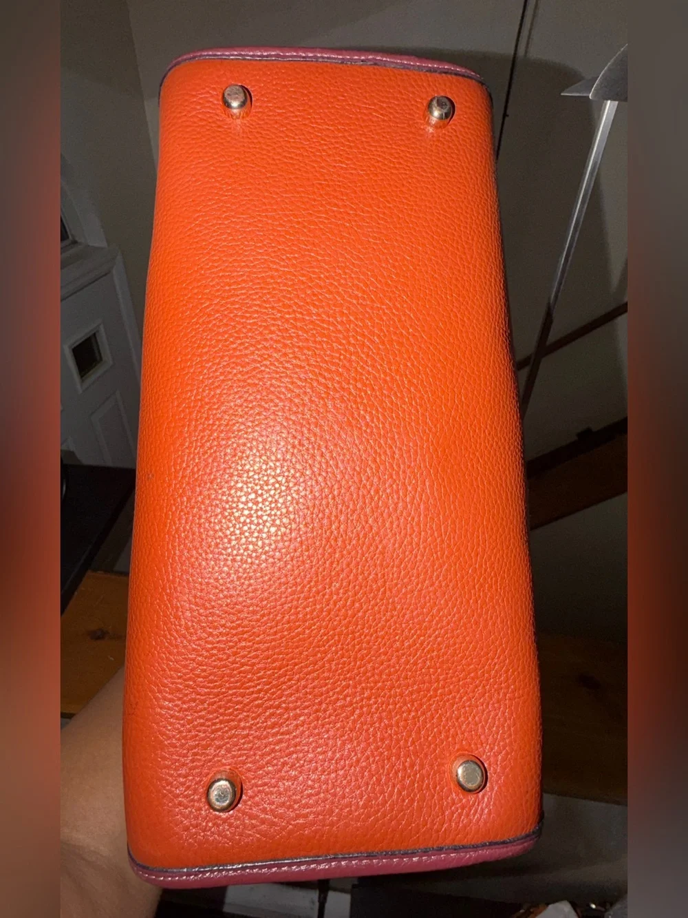 Coach Dempsey Tote 1917 Signature Jacquard Stripe Orange Burgundy
